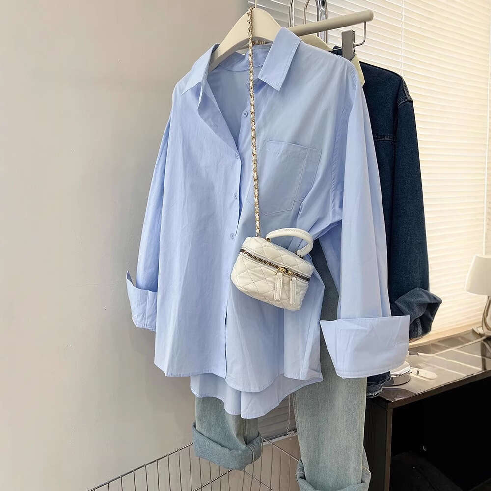Blue shirt jacket, women's spring autumn design sense, niche shirt, small figure, casual and loose layered long sleeved top