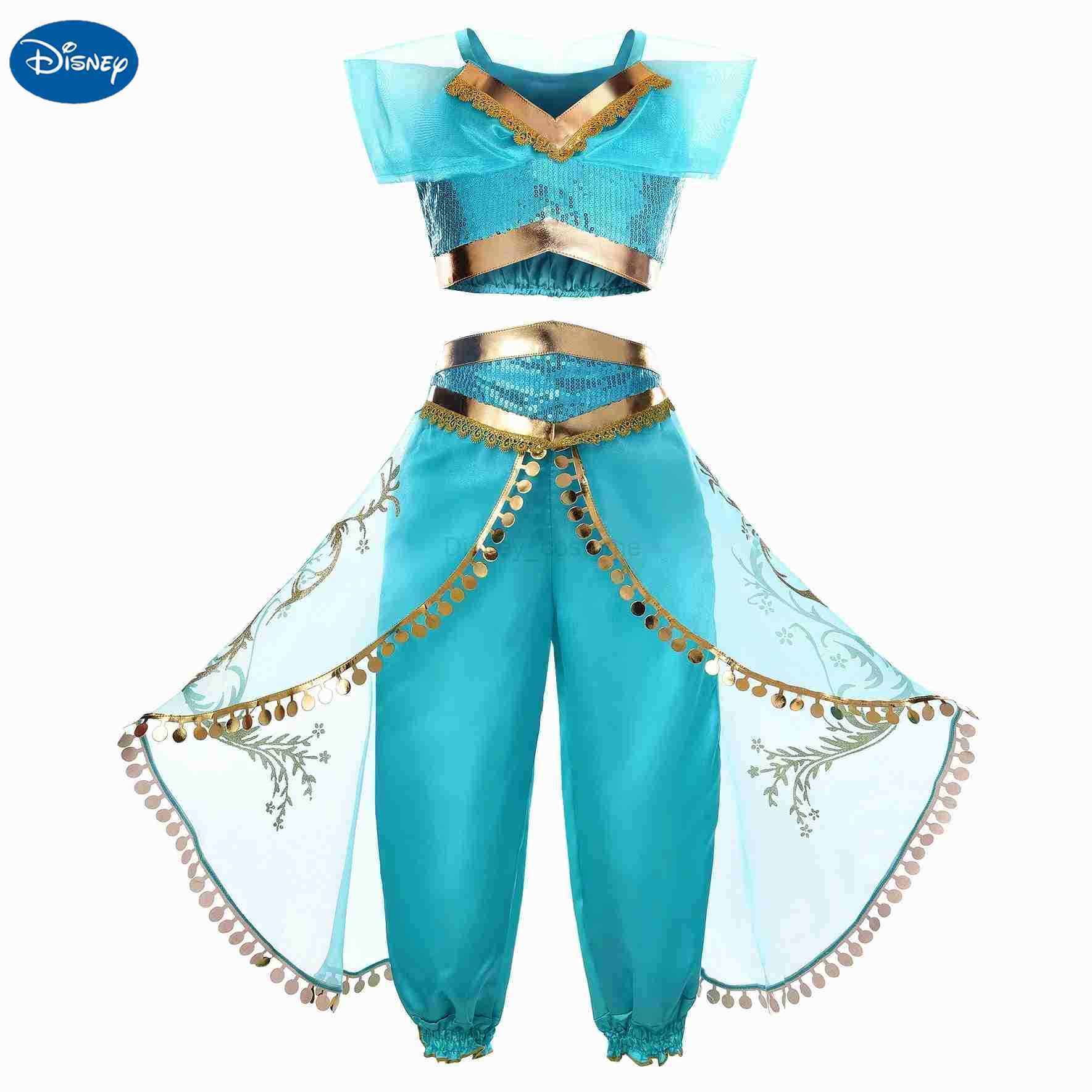 Disney Baby Girls Cosplay Jasmine Costume Aladdin Princess Dress Kids Magic Lamp Fancy Birthday Party Dresses Jasmine Clothes X2504081