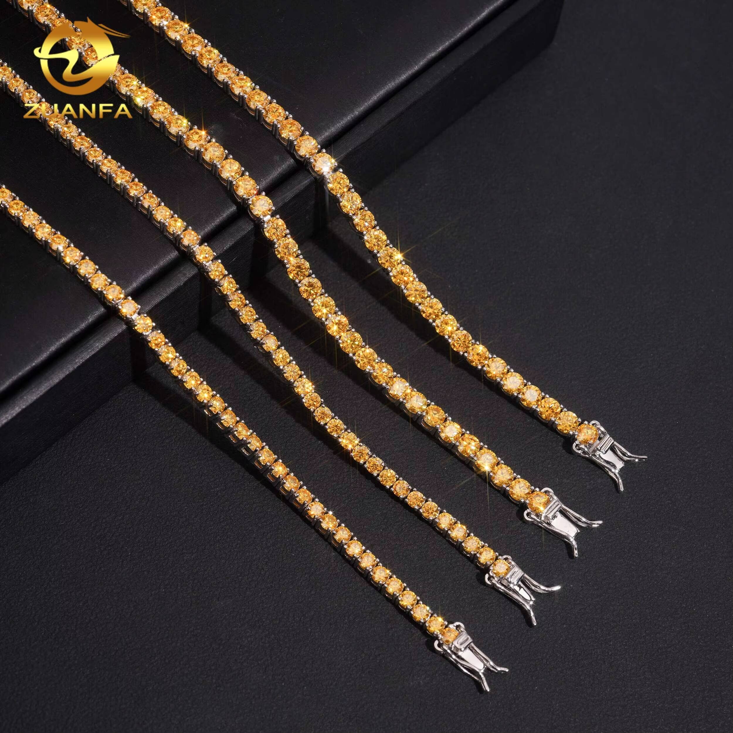Hot Sale Bracelet Moissanite Pass Diamond Tester 925 Sterling Silver Gold Plated 3mm Yellow Moissanite Tennis Bracelet Jewelry