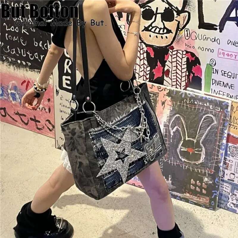Y2k Punk Large Capacity Handbag Haruku Women Girl One Shoulder Underarm Bag Tote Bg Star Messenger Bags Goth Handbag