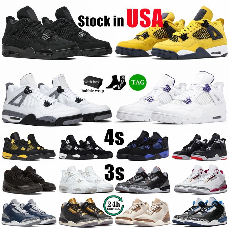 4s 3s Basketball For Mens Women Trainers Lighing Grey Sail 4 Military Black Cats Blue White Thunder Bred Lucky Green Sneakers Designer Sports Shoes With Box,dh