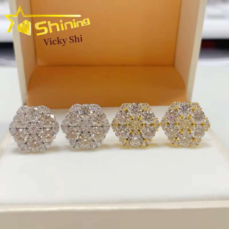 Fine Jewelry Screw Back Flower Shape Stud Earrings Pass Diamond Tester 925 Silver Women Moissanite Earrings