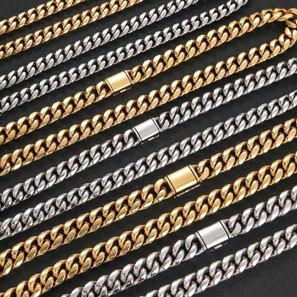 NUOYA Men Fashion Cuban Link Necklace Stainless Steel PVD Plated 8/10/12/14mm Cuban Chain Jewellery Personalized Free Laser