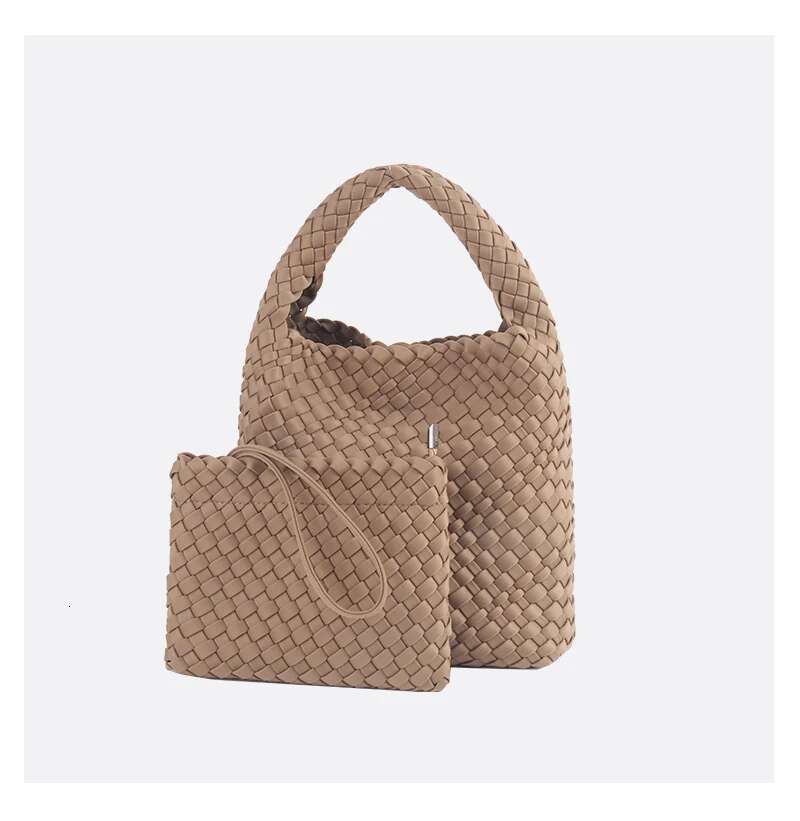 Speliko Neoprene In Large Capacity Tote With Woven Clutch Bag