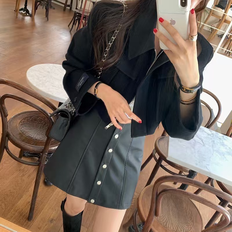 Korean ins winter new Korean style handsome short design sense flip pocket zipper woolen jacket for women240919