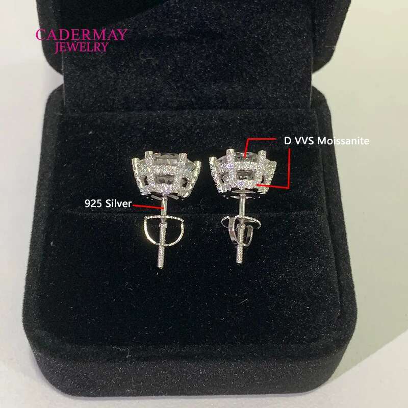 Cadermay Jewelry Iced Out 6 prongs 9mm 3ct D VVS1 Moissanite Stud Earrings 925 Sterling Sliver Earrings For Women Men Gift