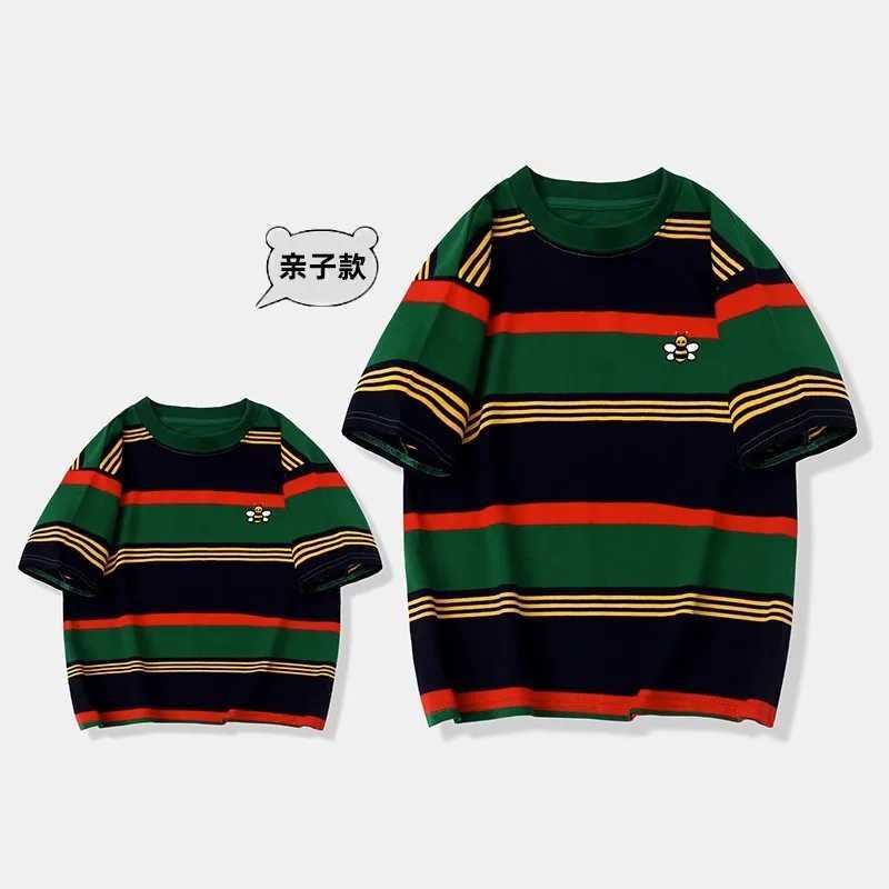 Striped summer short sleeved explosive street mom womens clothing Western style T-shirt for parents and childrens suit S2548