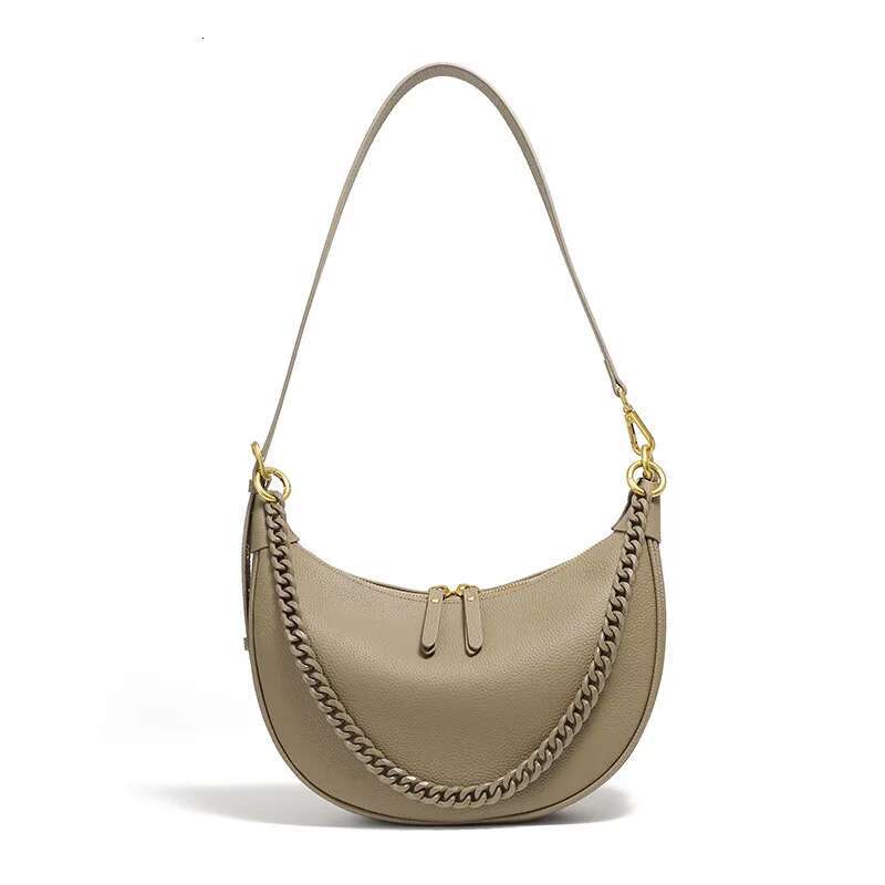 High Quality Genuine Leather Half Moon For Women Soft Cowhide Shoulder With Chain Strap Trendy Commuter Underarm Bag