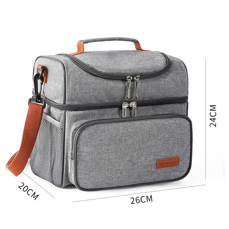 Portable Double Layer Bento Lunch Bag Large Capacity Picnic Insulation Bags Tote Shoulder Lunbox Drink Thermal Bag For Lunch 250407