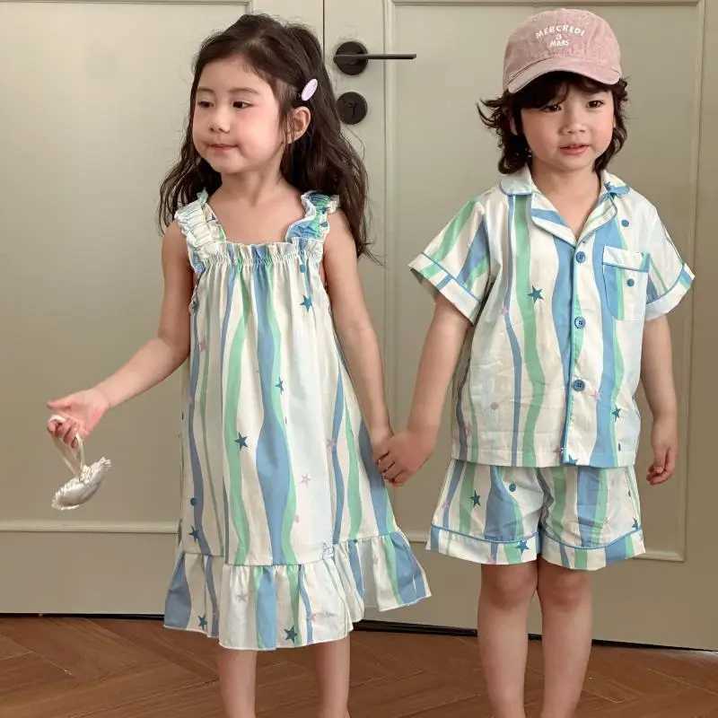 1-10 years old summer new brother and sisters dress girls cotton evening dress boys T-shirt+shorts 2PCS family suit S2548
