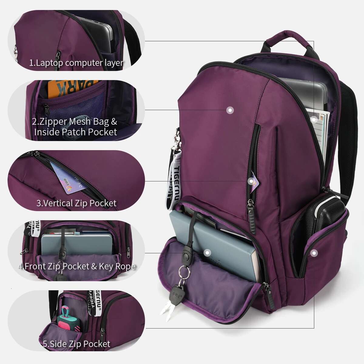 Tigernu New Women Casual Backpacks Outdoor Traveg Multi Pockets Laptop Daily Leisure Bags Splashproof School Mochila