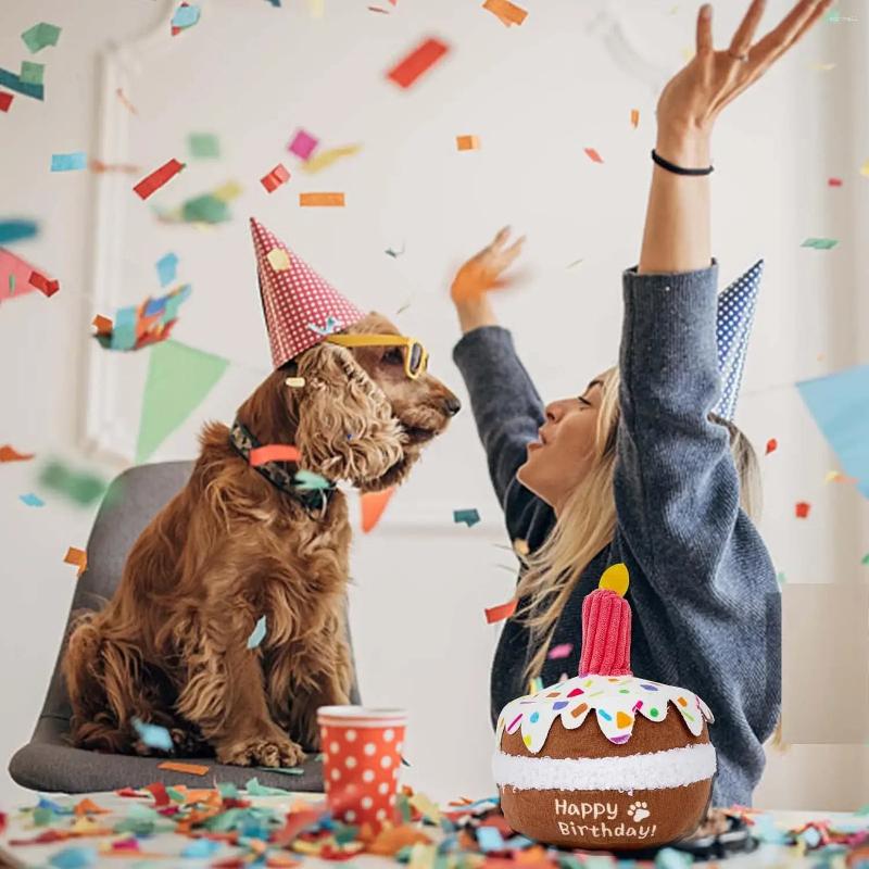 Update Wholesale Dog Toy Pet Birthday Cake Candle Decoration Girl Boy Gifts Squeaky Plush