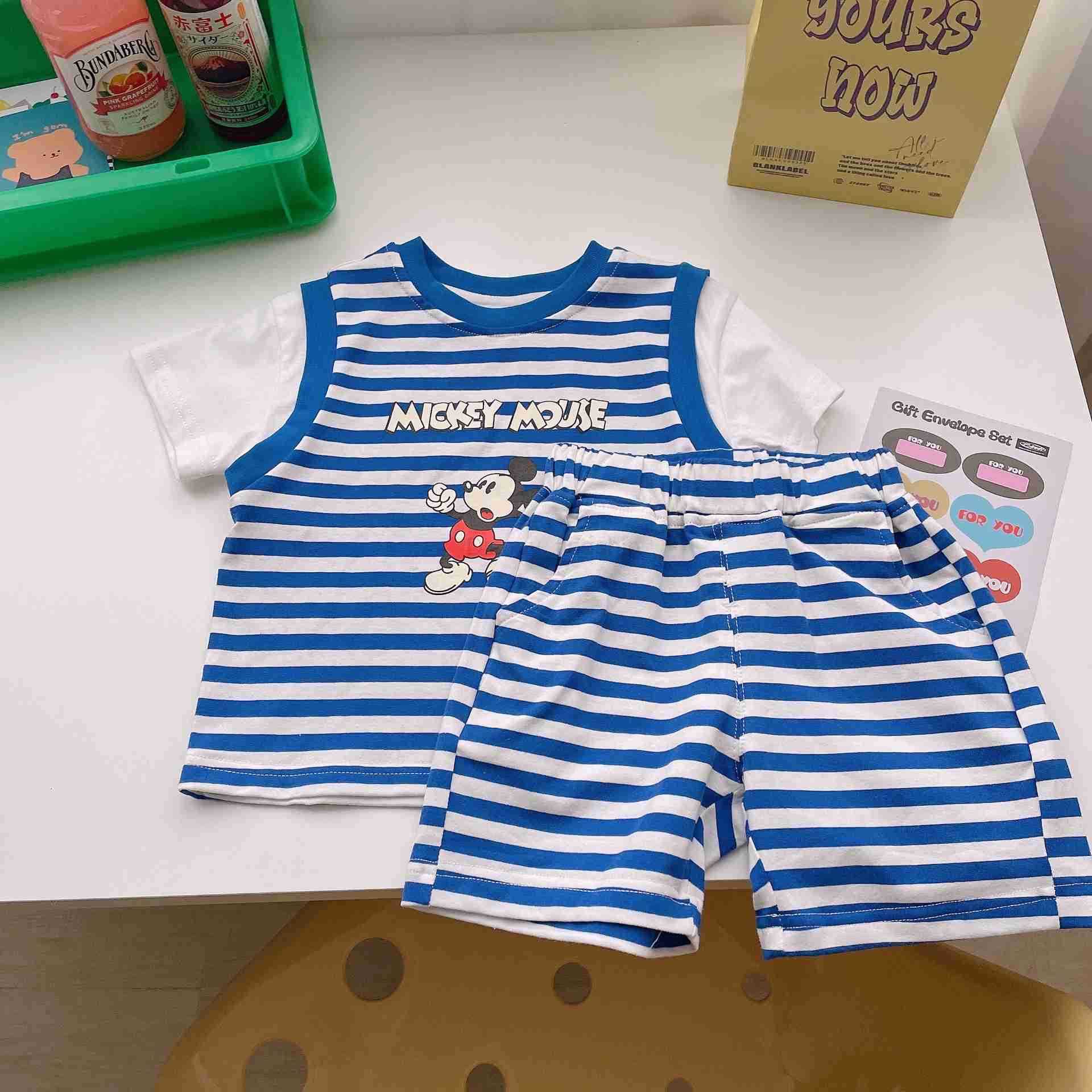 Disney 2022 Summer New Boys Striped Mickey Set Two Piece Set 87205XJ250409