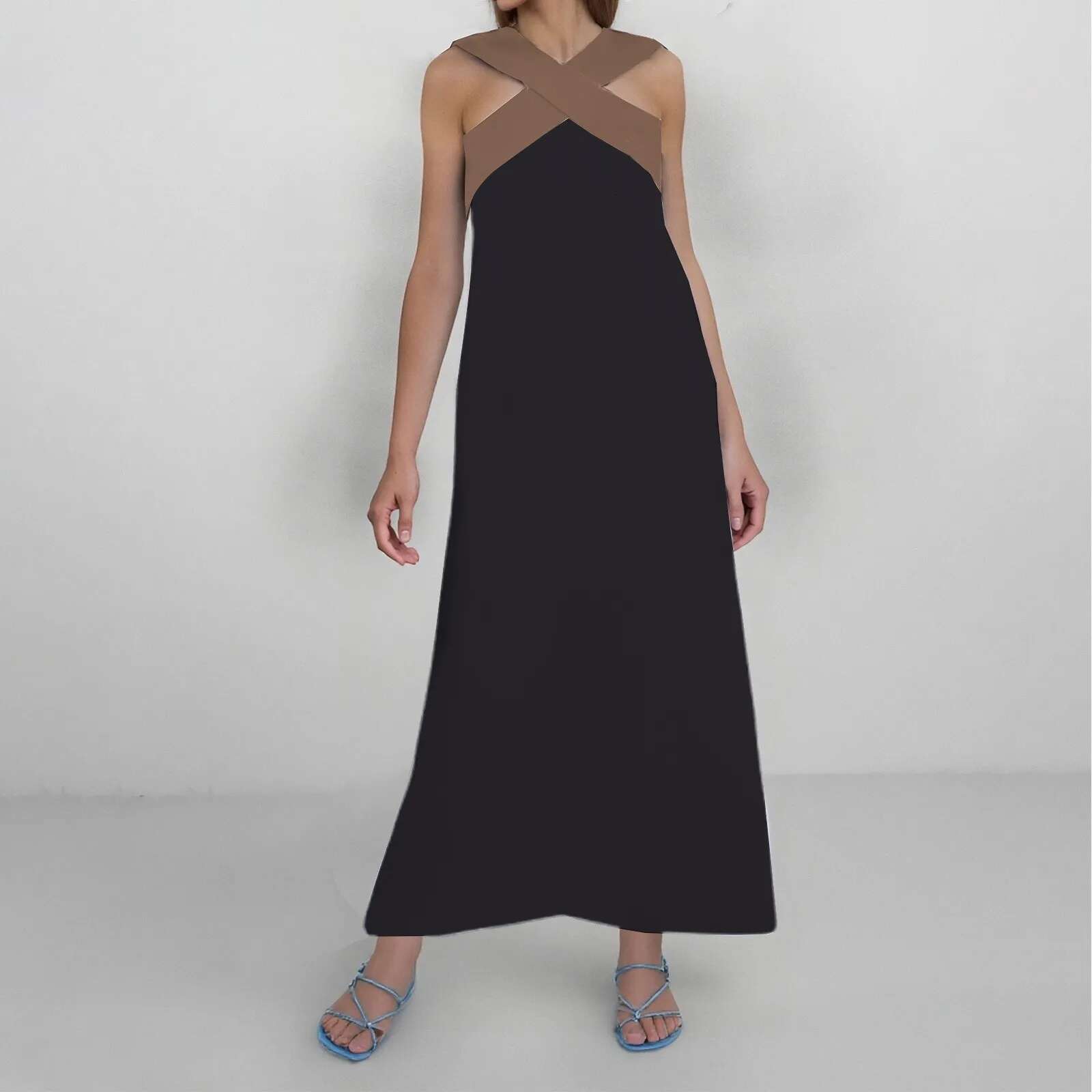 Dongdumaoyi Vestido Sexy Cross Halter Sling Long Dress Women Spring Off Shoulder Hollow Party Summer Sleeveless Backless Holiday