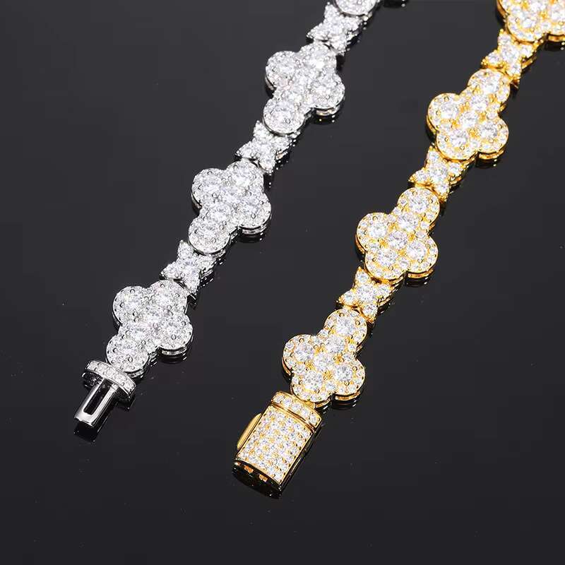 Hip Hop Style Iced out Gold Plated Brass Cross Link Chain Bracelet and Statement Necklace with Zirconia Diamond for Parties
