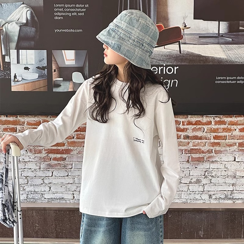 Ddmyshoesvip Girls Long Sleeved T Shirt Spring Autumn New White Base Shirt For Spring Medium And Large Children S Pure Cotton Top