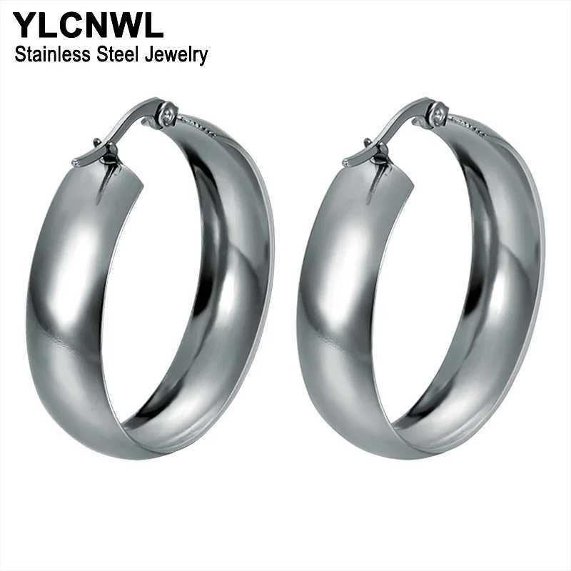 Stainless Steel Earrings For Women Silver Gold Color Simple Wide Round Hoops Female Fashion Jewelry Trend Party Gift 2024 Z250408