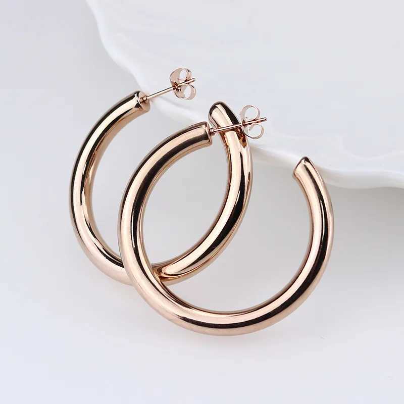 Big Round Stainless Steel Hoop Earrings For Women Men Minimalist Gold Color Circle Earrings Punk Hiphop Party Jewelry Z250408