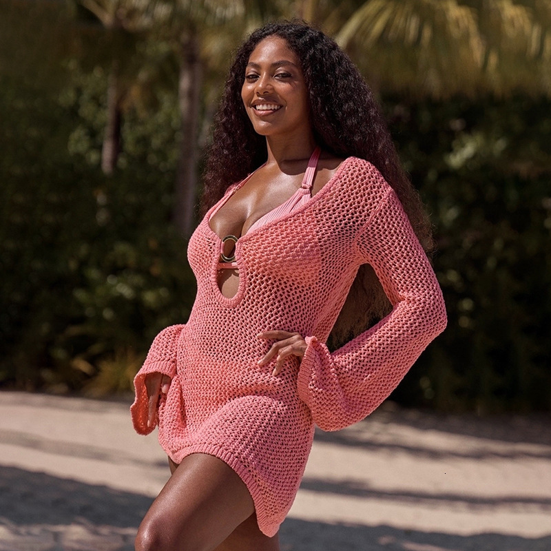 Sexy Circle Long sleeved Hollow Beach Skirt 2025 Spring/Summer New Beach Dress
