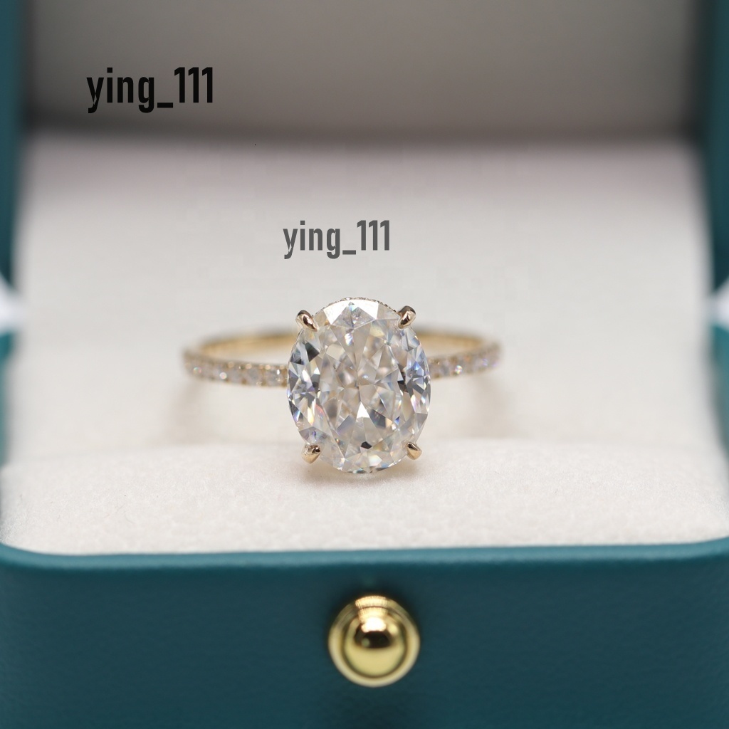 Fashion Jewelry Sterling K Gold Moissanite Diamond 5CT Center 4Prongs Monolith Oval Cutting Plated Wedding Ring for Bridegroom
