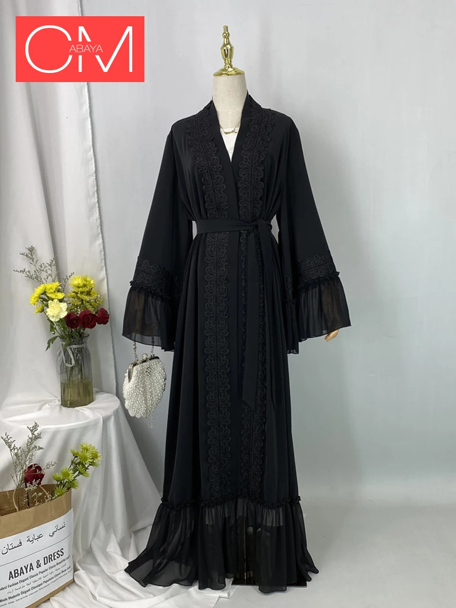 Ramadan Eid al Fitr Dubai Black Abayas Female Muslim Dress Ka Caftan Marocain Robe Kimono Kaftan Islamic Clothing 250409