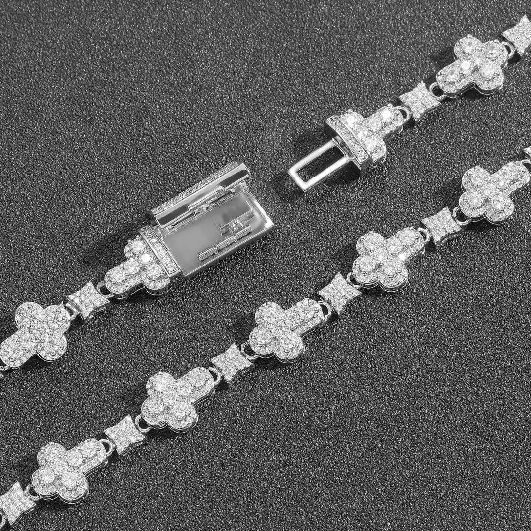 Versatile Mens Bracelet Fashion White Gold 10mm 925 Sterling Silver VVS Moissanite Diamond Iced Out Star Cross Link Bracelet