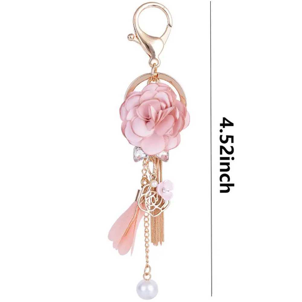 Y2K Fashion Fabric Flower Pearl Pendant Keychain Girls Bag Backpack Decoration Sweet Cool Tassel Flower Jewelry GiftXJ250409