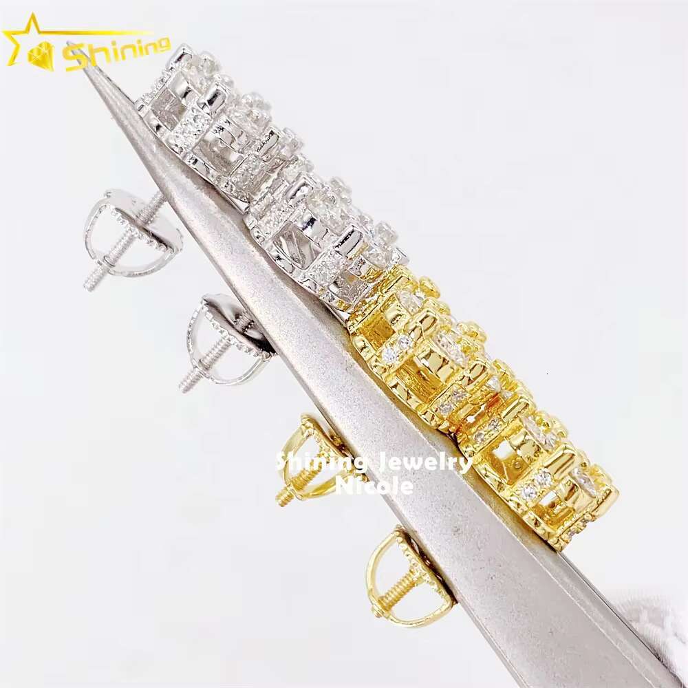 Hip Hop Iced Out Jewelry Luxury Moissanite Stud Men 925 Silver Flower Diamond Earrings