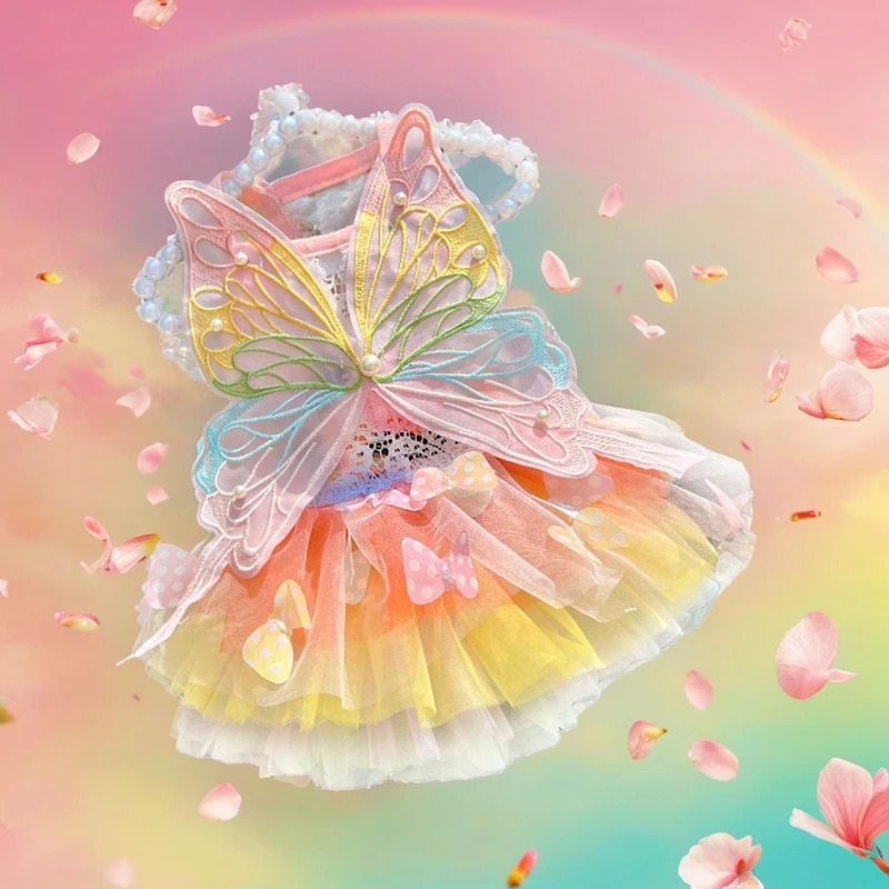 Dog Fairy Butterfly Dress Cat Princess Dress corgi Princess Rainbow Butterfly Pompadou Mini Dog Teddy 250409
