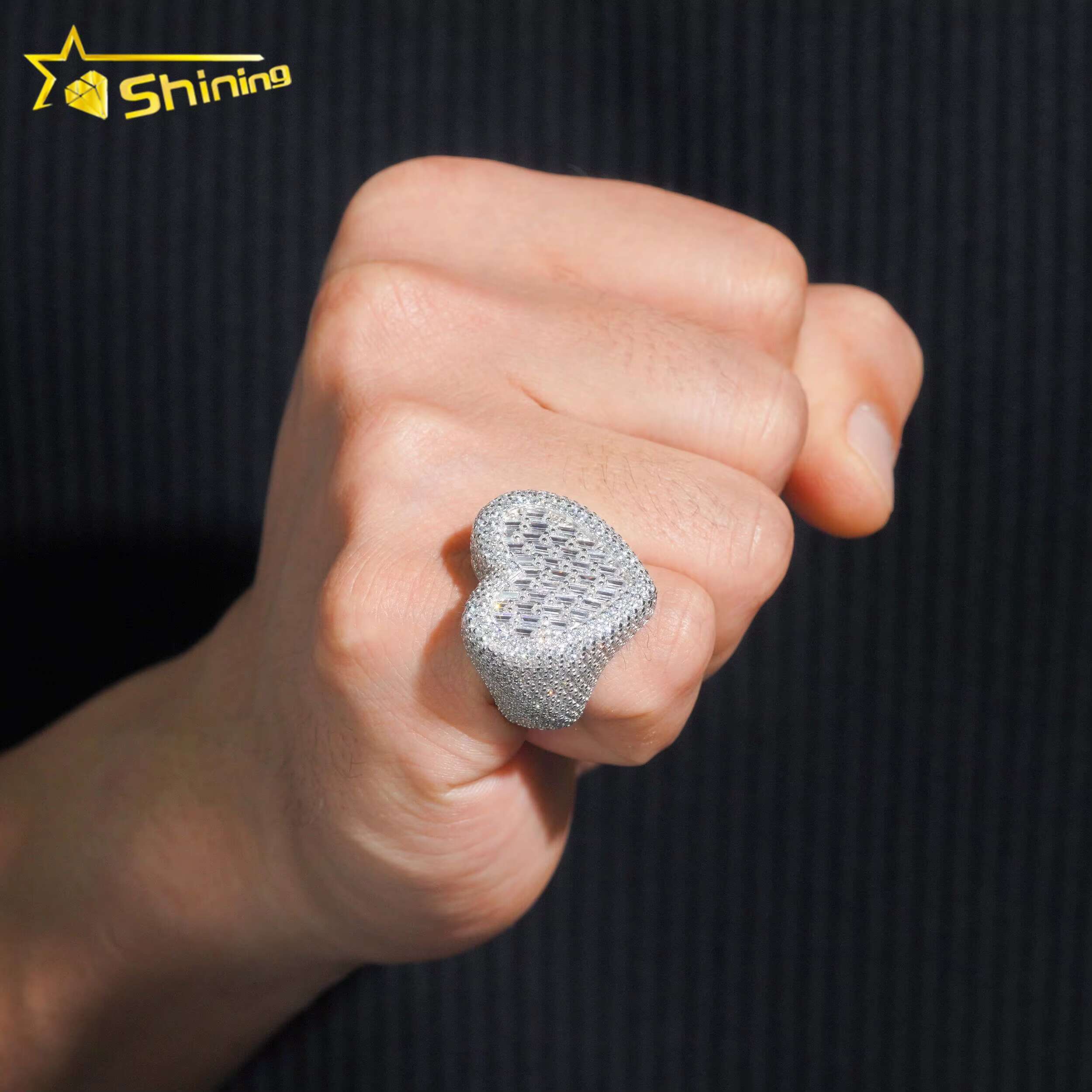 Fully Iced Out Pass Diamond Tester Top Quality Heart Style Moissanite Mens Hip Hop Rings