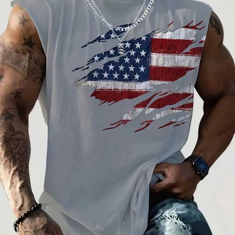 3D American Flag Printed Outdoor T-shirt Sports Style Casual Breathable Round Neck Four Seasons Fitness Adult Mens Tank TopXJ250409