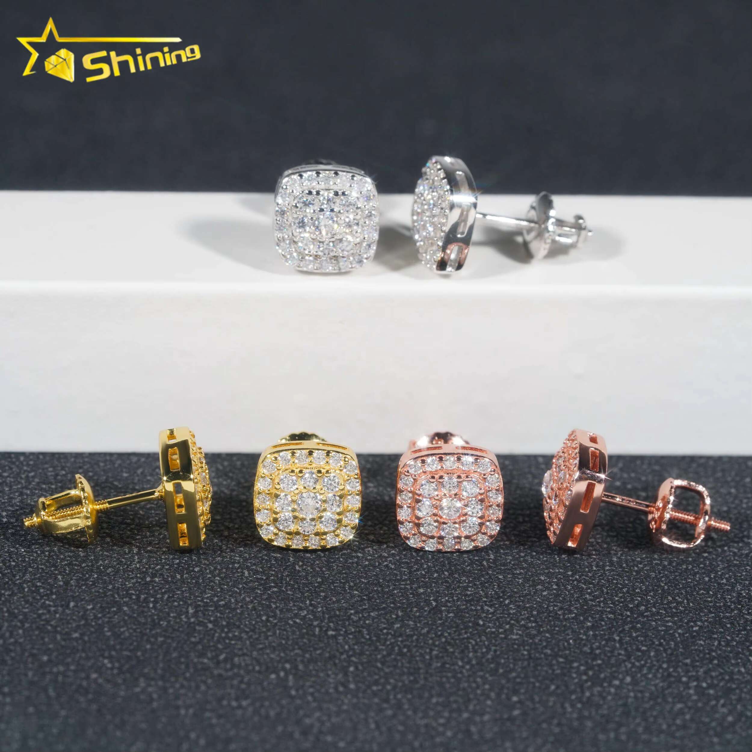 Ready to Ship Pass Diamond Tester Iced Out Hip Hop Popular 925 Sterling Silver VVS Moissanite Stud Earrings