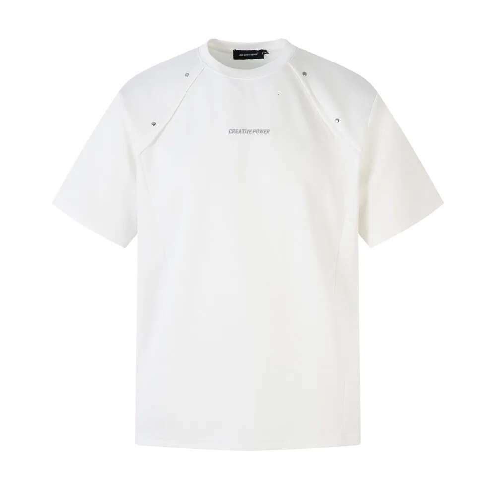 Letter Embroidery Short Sleeve T-Shirt Mens With Rivets Summer High Street Crew Neck Loose Tshirt Men Tops