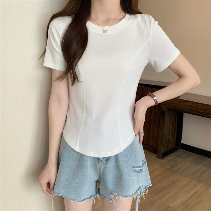 2025S Designer Women S T Shirt Summer New Slim Fit Sleeved T Shirt Women S Design Sense Short Pure Desire Irregular Hem Curved Top