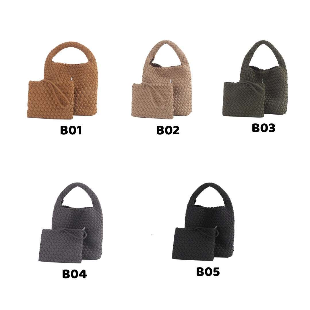 Speliko Neoprene In Large Capacity Tote With Woven Clutch Bag