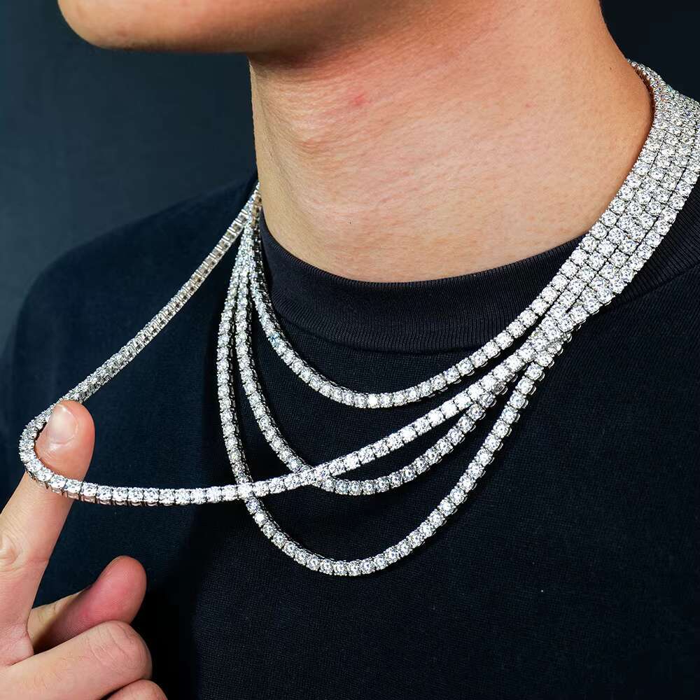 Hot-sale Unisex Hiphop Trendy Jewelry Gold Plated 925 Sterling Silver Vvs Mossanite Lab Diamond Tennis Chain Necklace