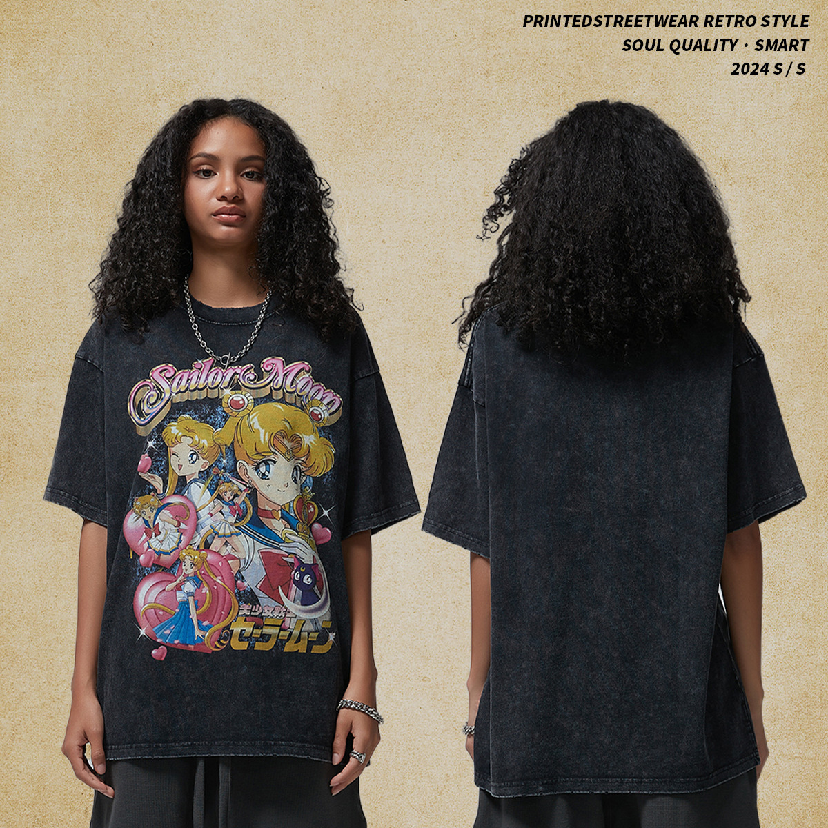 Wear | Cartoon American Trendy Brand Washed for Men, Loose and Casual, Made Old Men's Short sleeved T-shirt