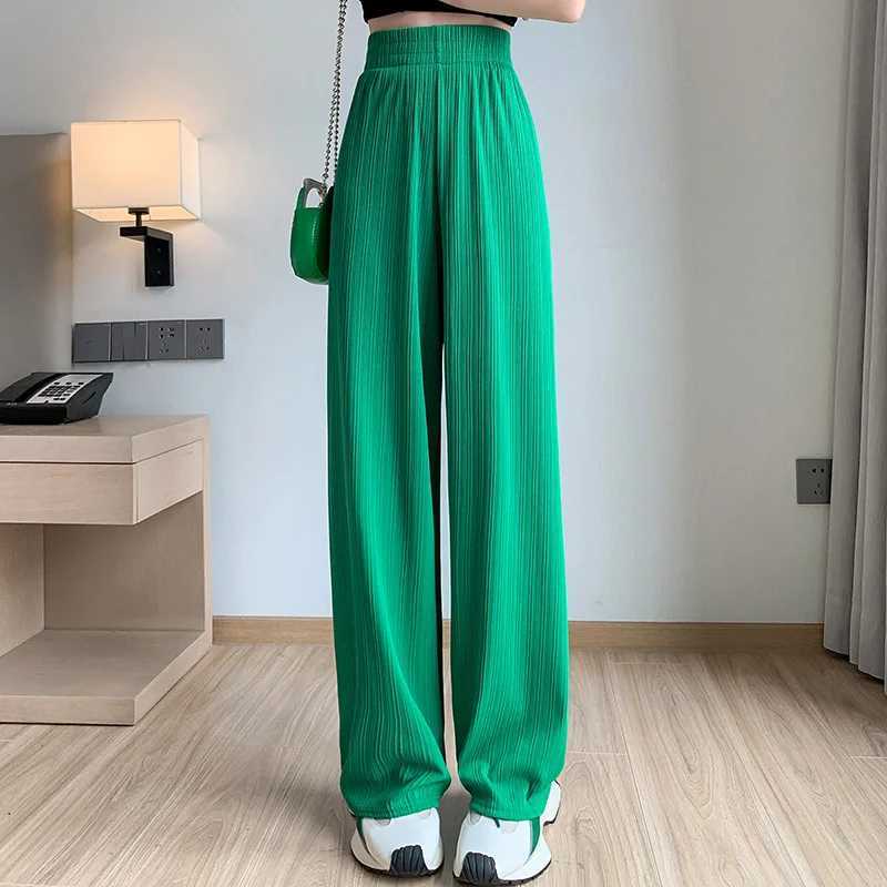 Thin Summer Wide-leg Pants Ice Filament Permeability Women Spring Women Elastic Waist Straight Long Wide Leg Pants Casual Fe XJ250616