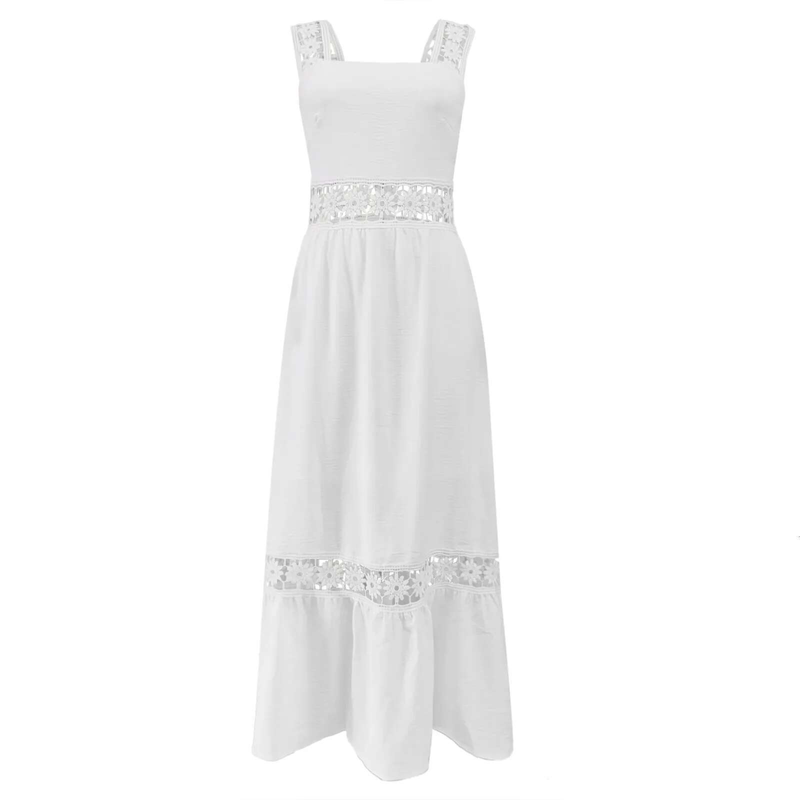 Dongdumaoyi White Long Dress Women Summer Sexy Sleeveless Backless Maxi Dresses Ladies Elegant Hollow Out Lace Boho Sundress