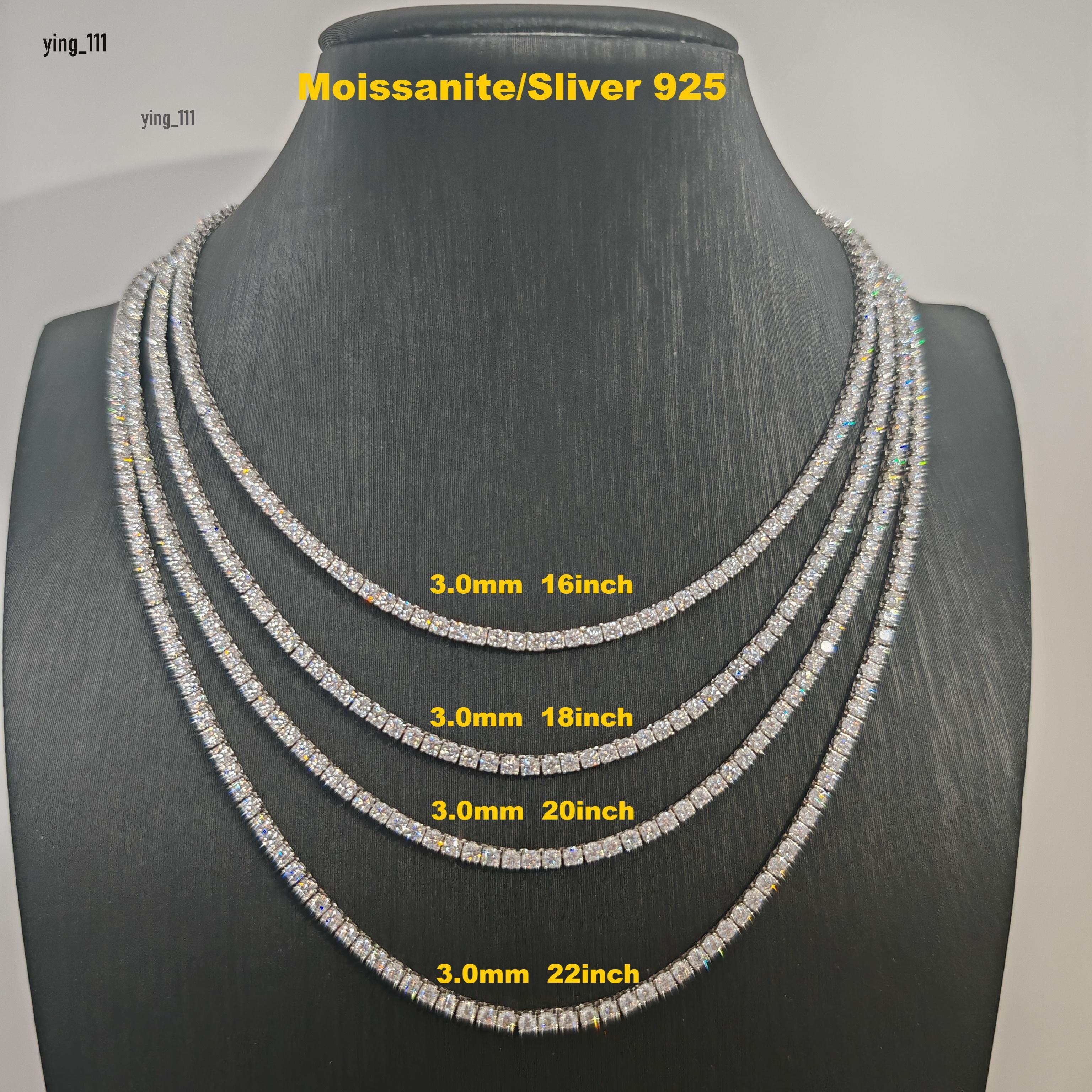 Factory Price Hip Hop 925 Sterling Silver 2mm 3mm 4mm 5mm 6.5mm VVS Moissanite Diamond Necklace Moissanite Tennis Chain with GRA