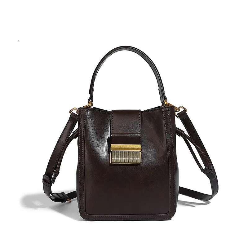 Meet You Women Vintage Buckle Drawstring Bucket Simple PU Material Small Handbag Solid Color OL Daily Commuter Crossbody Bag