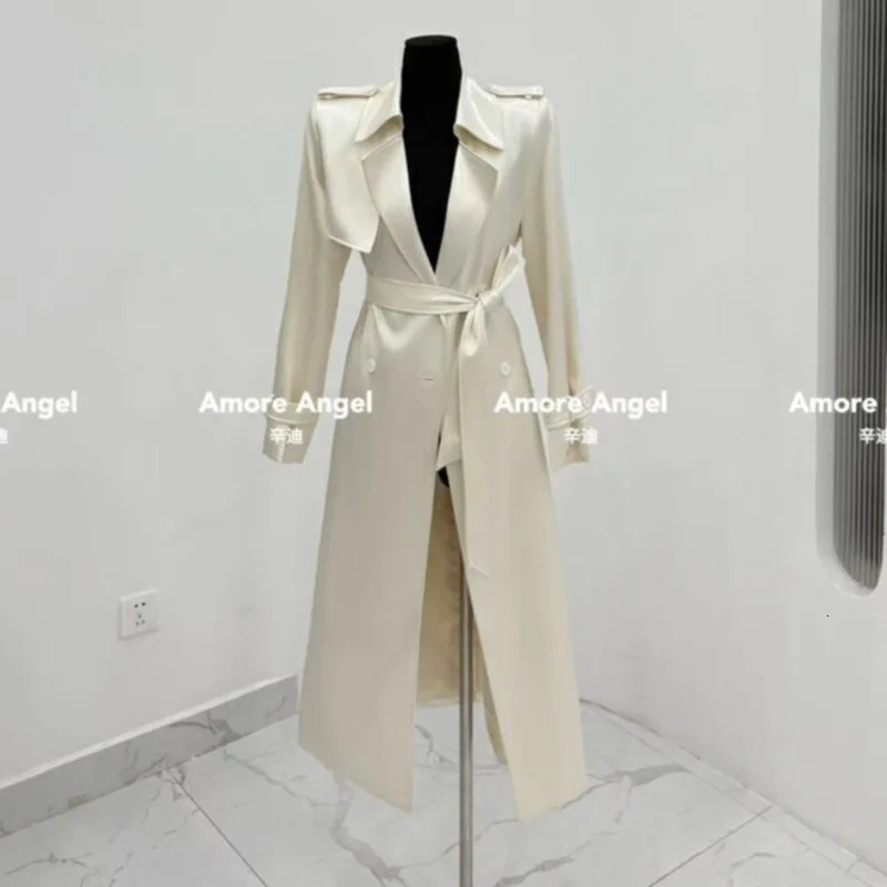 BJTZ solid color long sleeved n feels like a double breasted trench coat for women in the spring of 250409