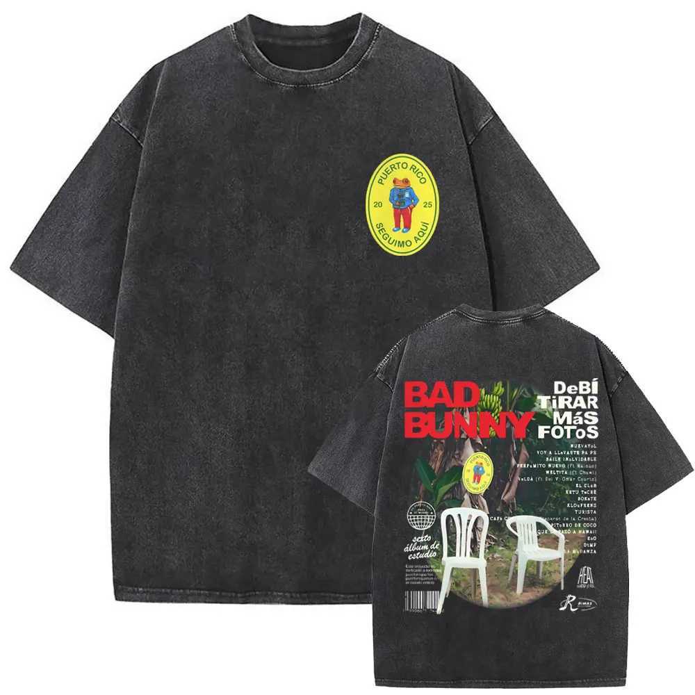 Washing Retro Rap Singer Bad Rabbit Music Album Cover Graphic T-shirt Mens Hip Hop Retro Extra Large T-shirt Mens Fashion Trend T-shirtXJ250409