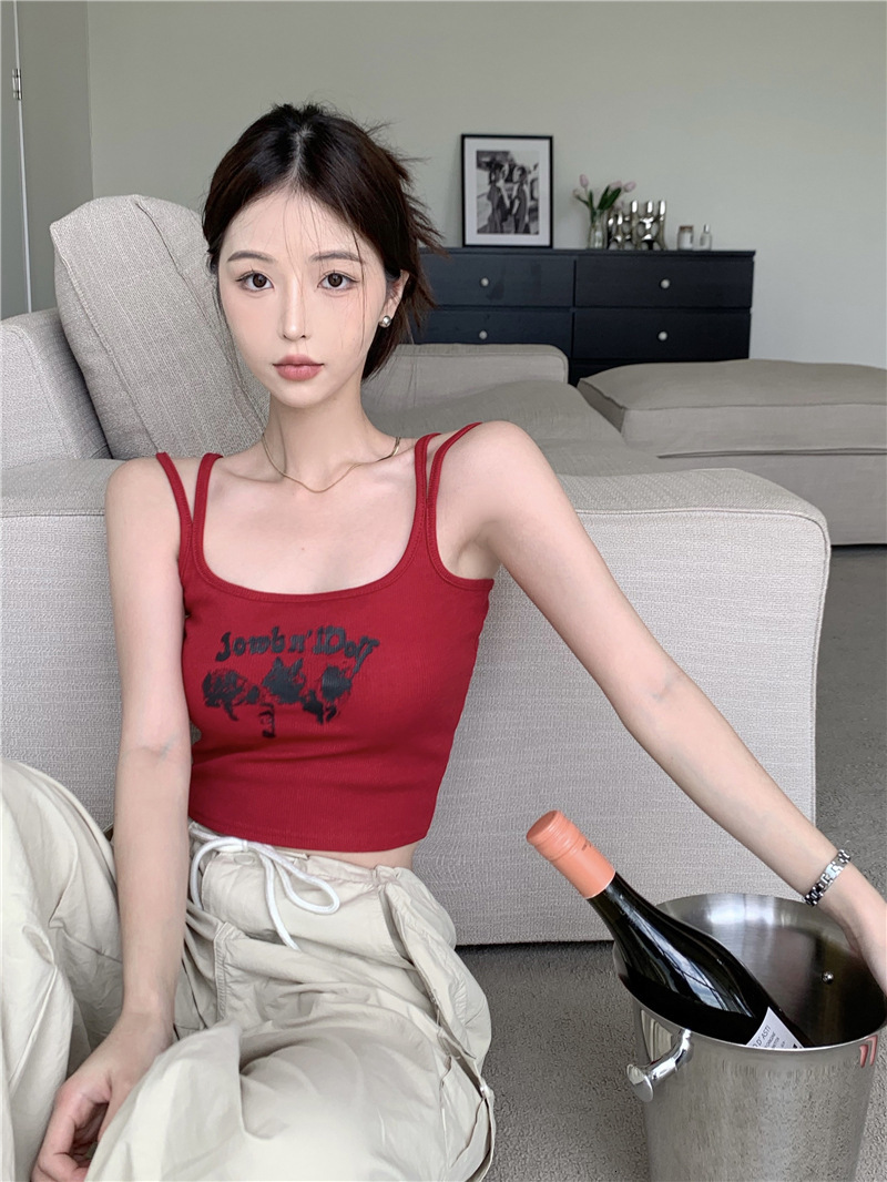 2025S Designer Women s T shirt Internet Famous Spicy Girl Shorts Exposed Navel Small Suspender Top Summer Slim Fit Inner Wear Strapless Vest