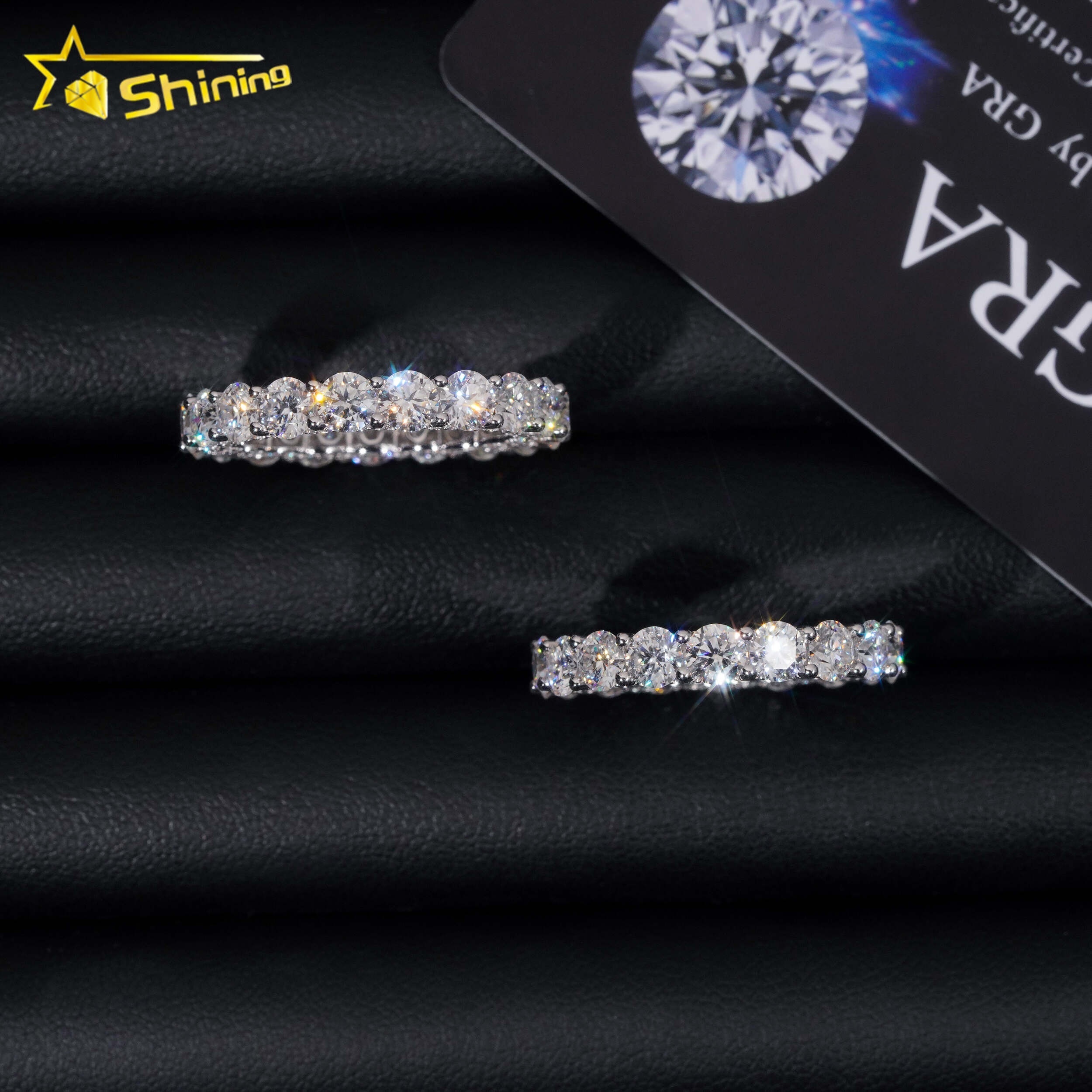 Luxury Style Pass Tester 925 Sterling Silver Rhodium Plated Fine Jewelry Fully Iced Out Diamond Moissanite Eternity Band Ring