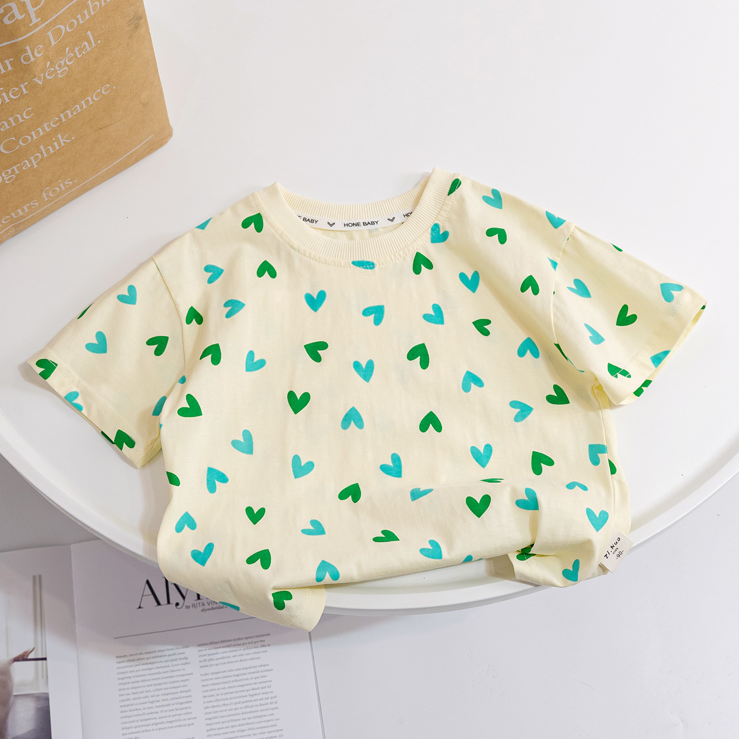 Ddmyshoesvip New Summer Korean Version Children S Clothing For Girls Full Of Printed Love Pure Cotton Loose Casual Short Sleeved Top T Shirt Trendy