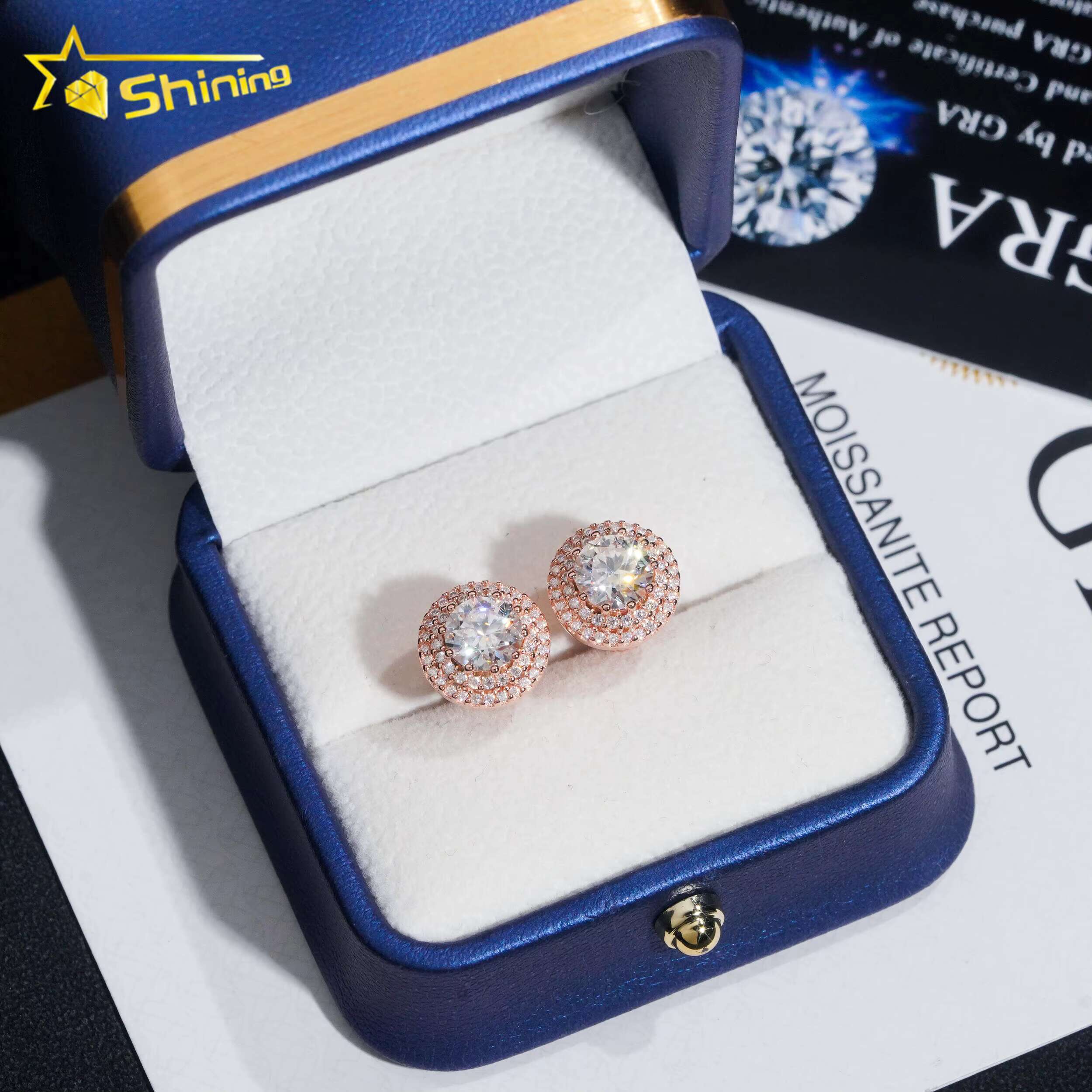 Rapper Hip Hop Jewelry Pass Diamond Tester 925 Sterling Silver VVS Diamond Moissanite Stud Earrings