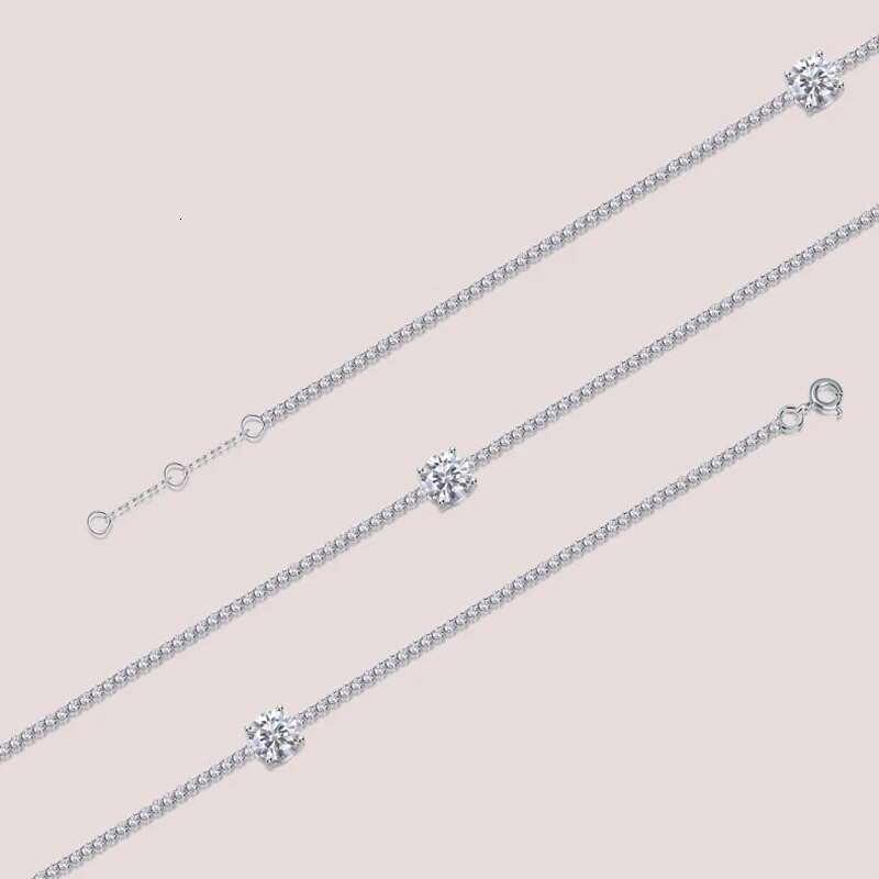 925 Silver 1ct Round Moissanite Tennis Chain Bracelet Women Jewelry Diamond Zircon Link Bracelets Bangle Pass Tester Gift