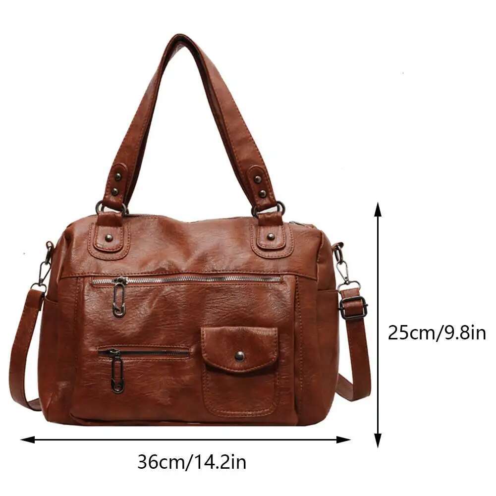 Ladies Large Capacity Satchel PU Leather Vintage Crossbody Women's Solid Color Messenger Bags Adjustable Strap Commuting Bag