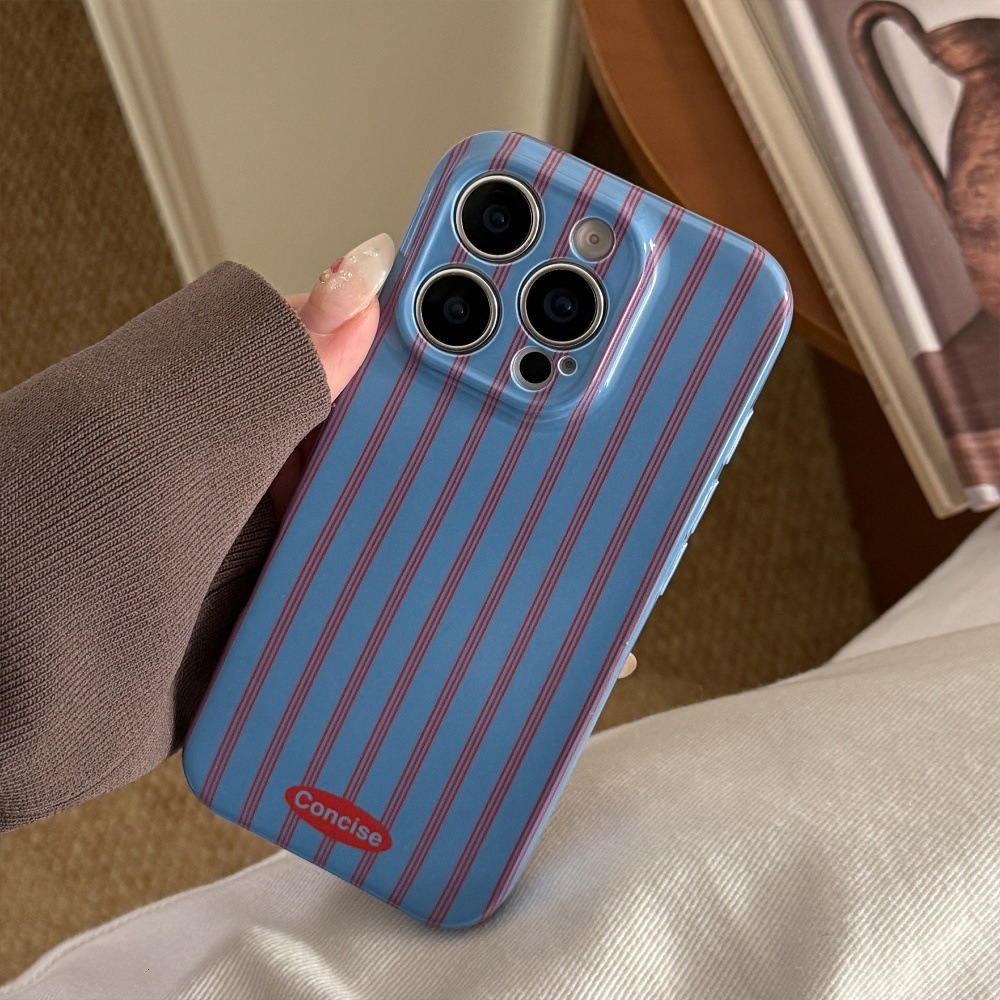 Blue and Red Striped Phone Case Compatible with iPhone 17/16 Pro Max Niche Simple Stand Case iPhone 15/14 Pro